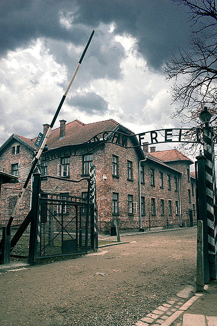 The entrance to Auschwitz, taken in 2014.