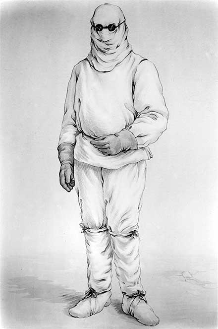 Doctors' protective costume used during an outbreak of pneumonic plague, Manchuria, 1910-1911.